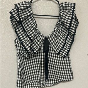 Sugarlips Black and White Asymmetrical Ruffled Blouse